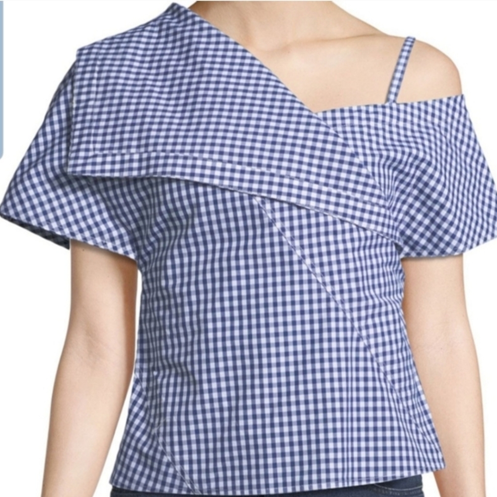 Theory One-shoulder Foldover Hartman Gingham Top Size Xs